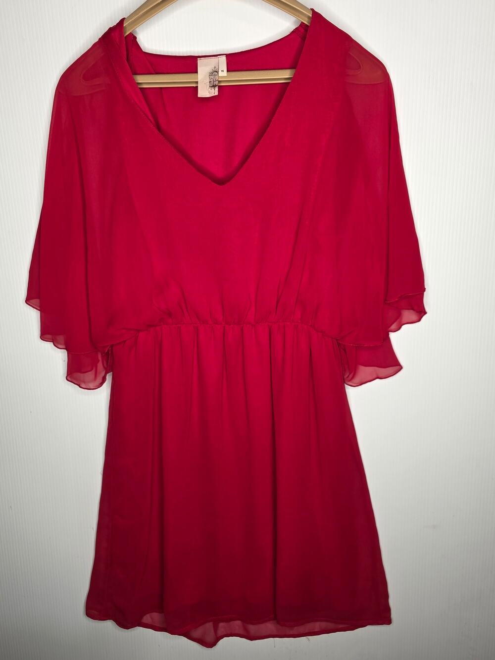 Birdcage Red Dress Size M  Chiffon Flutter Sleeve Cocktail Party Bohemian Chic